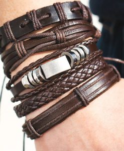 Multiple Layers Punk Leather Chain Bracelets