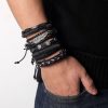 Black Leather Metal Ethnic Charm Bracelet Bangles