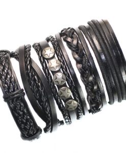 Black Ethnic Metal Wrap Leather Bracelet