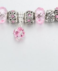 Elegance Pink Heart Silver Plated Charm Bracelets