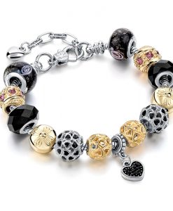 Fashion Charm Gold Black Heart Chain Bracelets