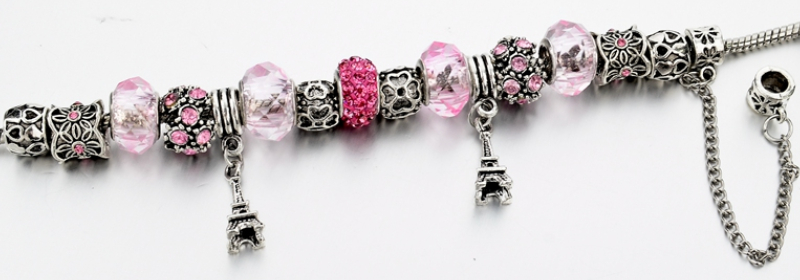925 Sterling Silver Jewelry Friendship Charm Bracelet Pink Crystal Beads Fit Pandora Bracelets For Women Pulseiras SBR150273