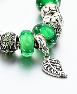 Green Silver Plated Charm Women Bracelet