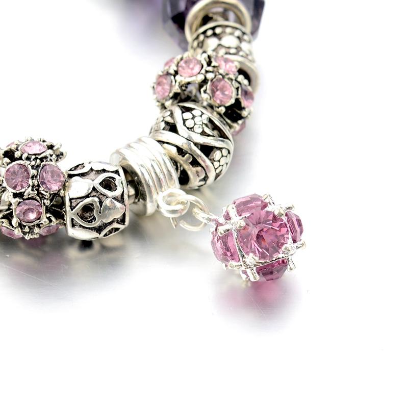 925 Silver Jewelry Purple Crystal Beads Fit Pandora Charm Bracelet For Women Friendship Pulseiras Braceletes SBR150295